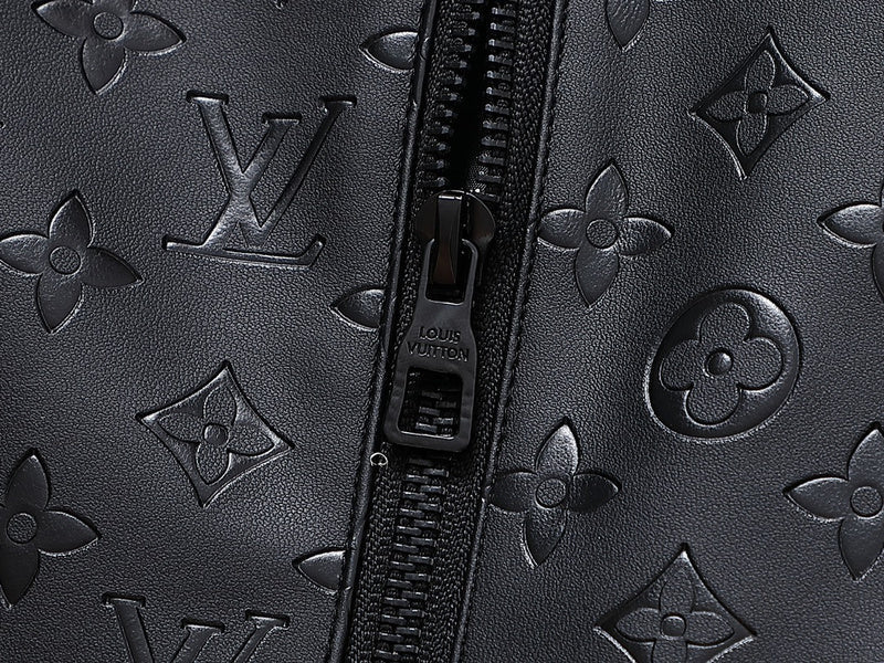 Back view of Louis Vuitton luxury clothing with signature branding