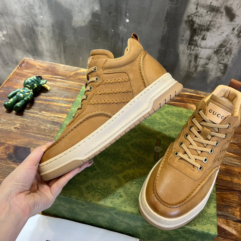 Gucci crisp white luxury sneakers view 10 retro runner design