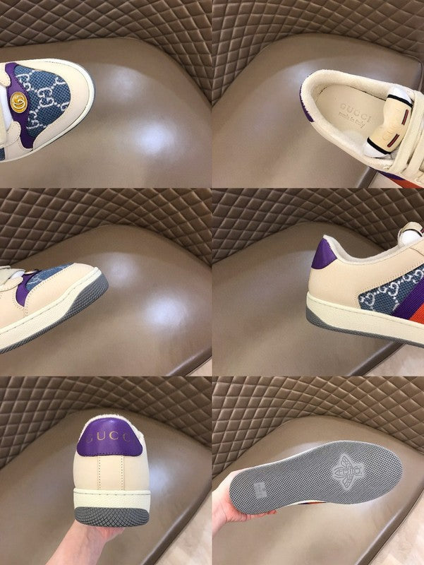 Side profile of Gucci tonal black sneakers chunky sole construction