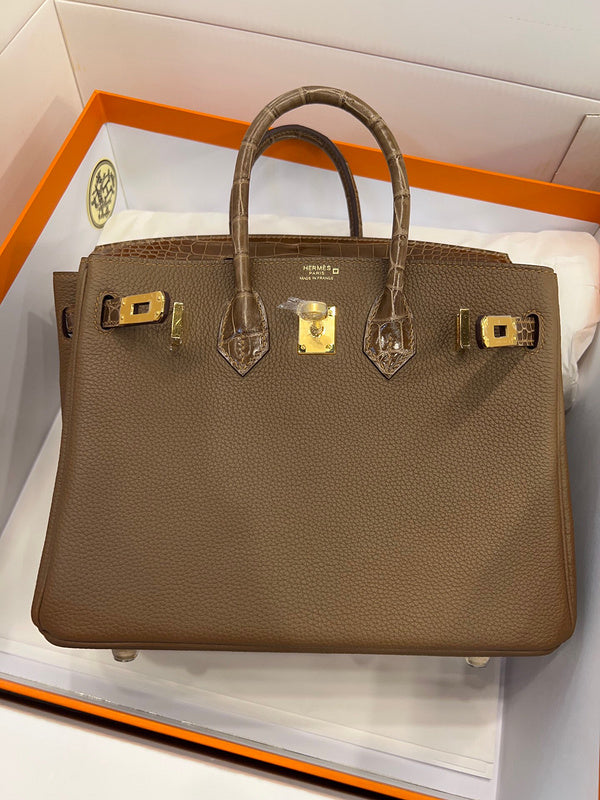 Side view of elegant structured handbag