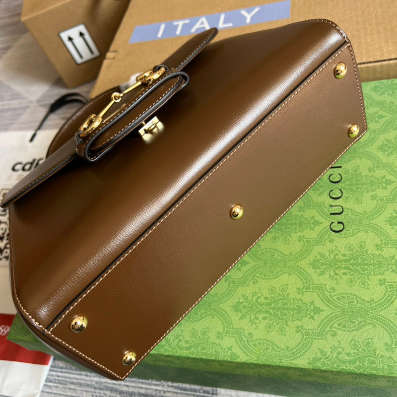 Side view of understated structured handbag