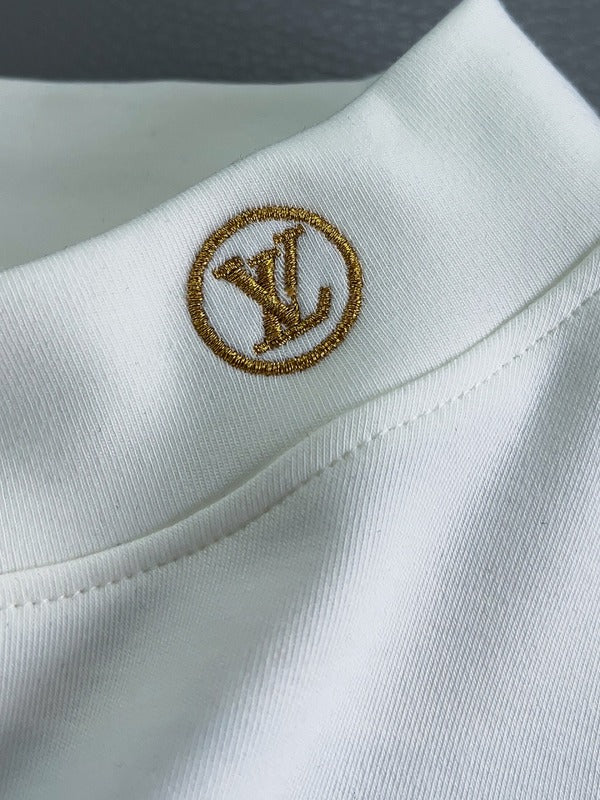 Flat lay presentation of Louis Vuitton luxury clothing with everyday silhouette