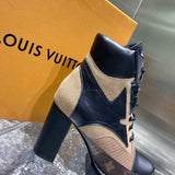 Louis Vuitton Tan Combat Boots - Close-Up Texture View