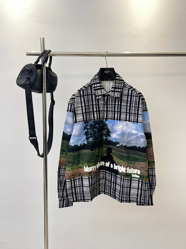 Back view of Louis Vuitton luxury clothing with signature branding