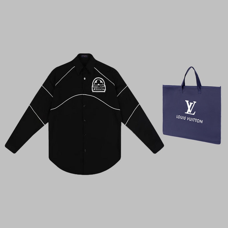 Front view of Louis Vuitton luxury clothing with monogram-inspired silhouette