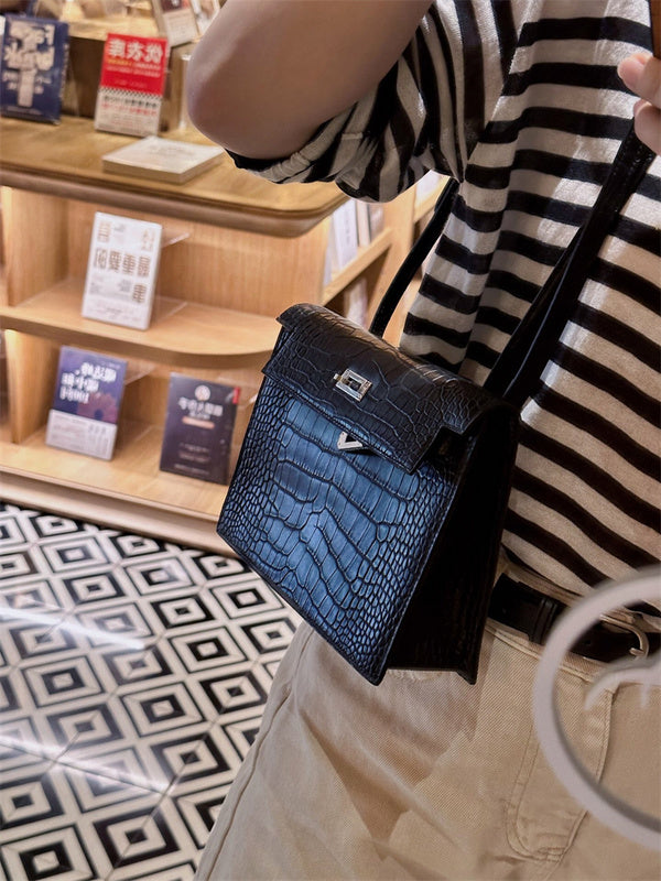 Sleek bag shown from front angle