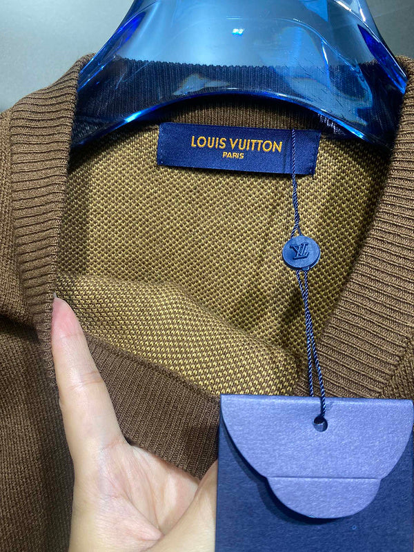 Close-up detail shot of Louis Vuitton luxury clothing with streetwear-inspired cut