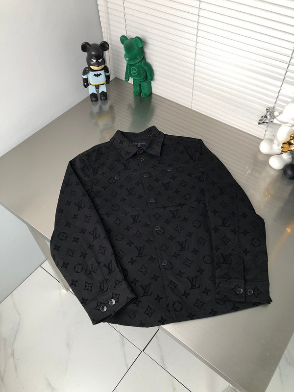 Front view of Louis Vuitton luxury clothing with signature branding