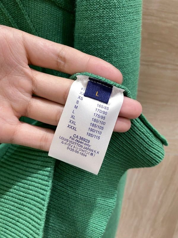 Close-up detail shot of Louis Vuitton luxury clothing with contemporary cut
