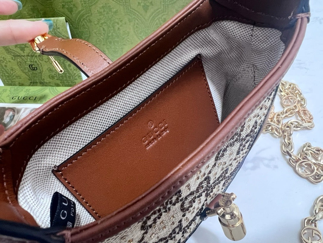 Front view of Gucci Jackie 1961 Crystals Mini Bag premium mini bag