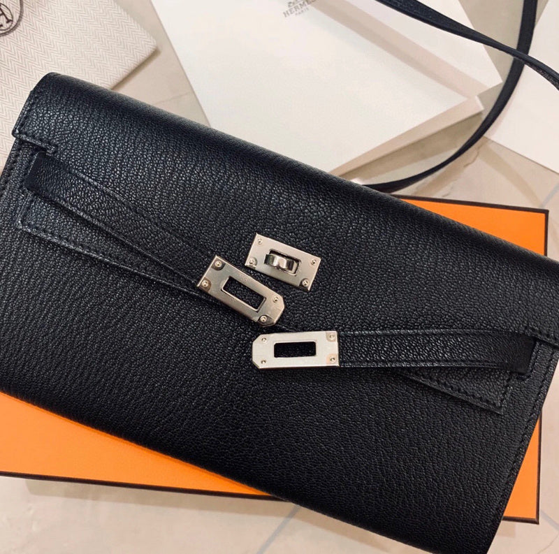 Side view of classic structured handbag