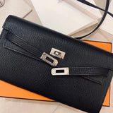 Side view of classic structured handbag