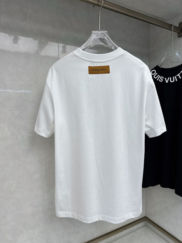 Close-up detail shot of Louis Vuitton cotton t-shirt with streetwear-inspired cut
