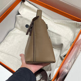 Side view of structured structured handbag