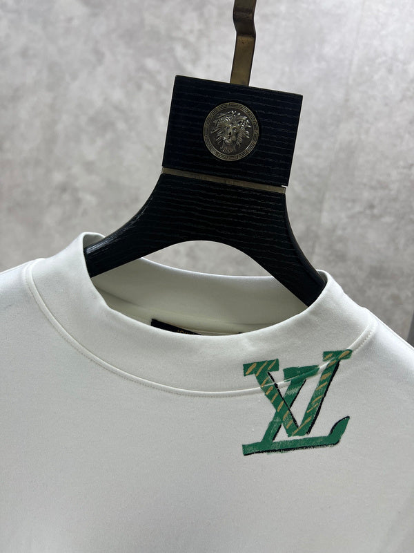 Full styled look of Louis Vuitton luxury clothing with monogram-inspired silhouette