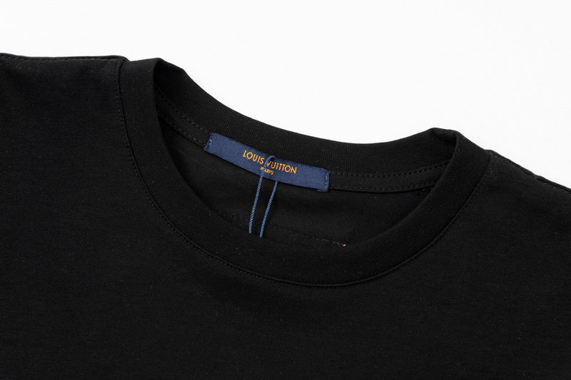 Close-up detail shot of Louis Vuitton cotton t-shirt with logo-detail design