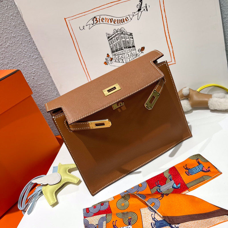 Side view of structured structured handbag