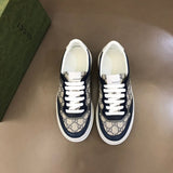 Side profile of Gucci neutral cream sneakers breathable knit upper