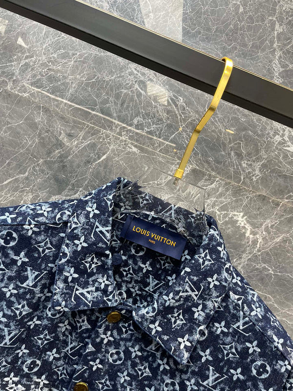 Side profile of Louis Vuitton luxury clothing with logo-detail design
