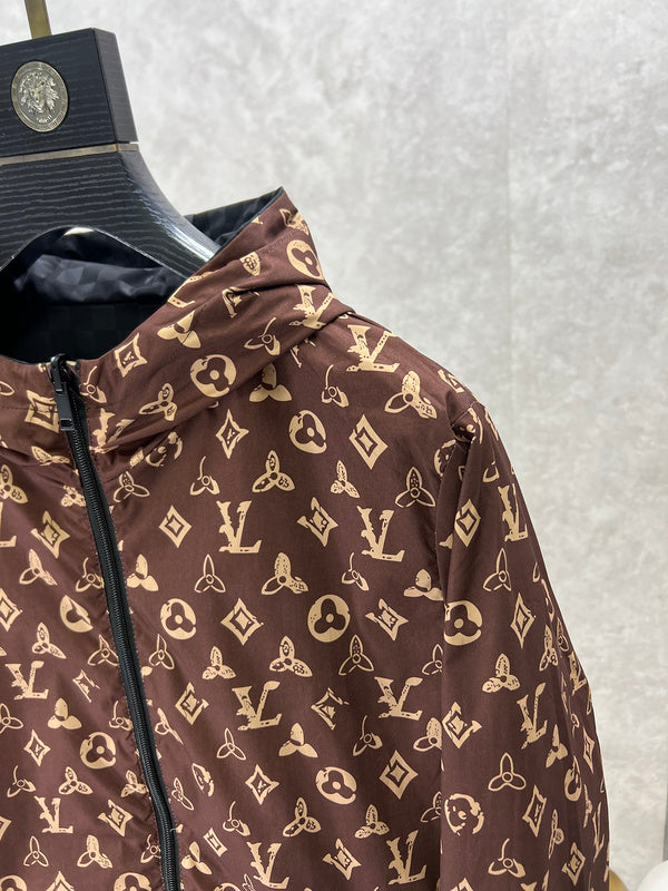 Back view of Louis Vuitton luxury clothing with label-forward styling