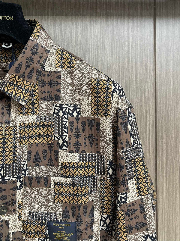 Full styled look of Louis Vuitton luxury clothing with logo-detail design