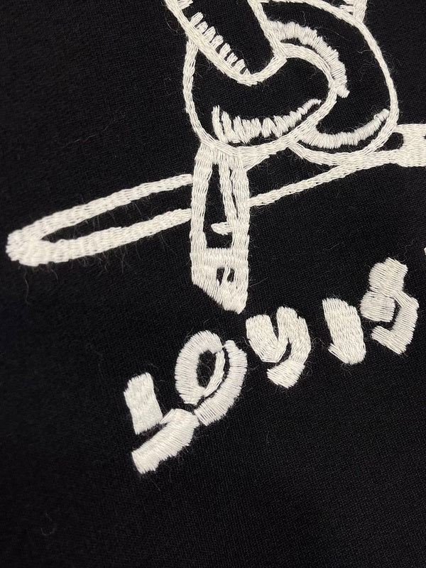Front view of Louis Vuitton luxury clothing with logo-detail design