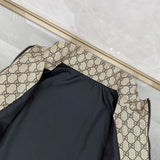 Flat lay presentation of Gucci luxury clothing with logo-detail design