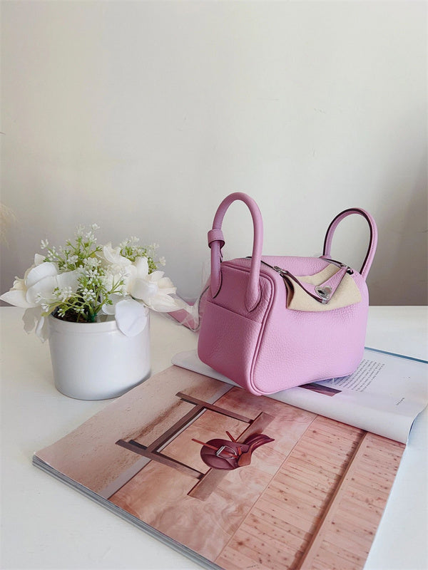 Side view of considered structured handbag