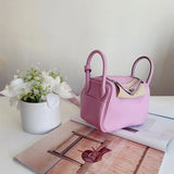 Side view of considered structured handbag
