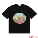 Side profile of Rhude luxury clothing with relaxed-fit cut