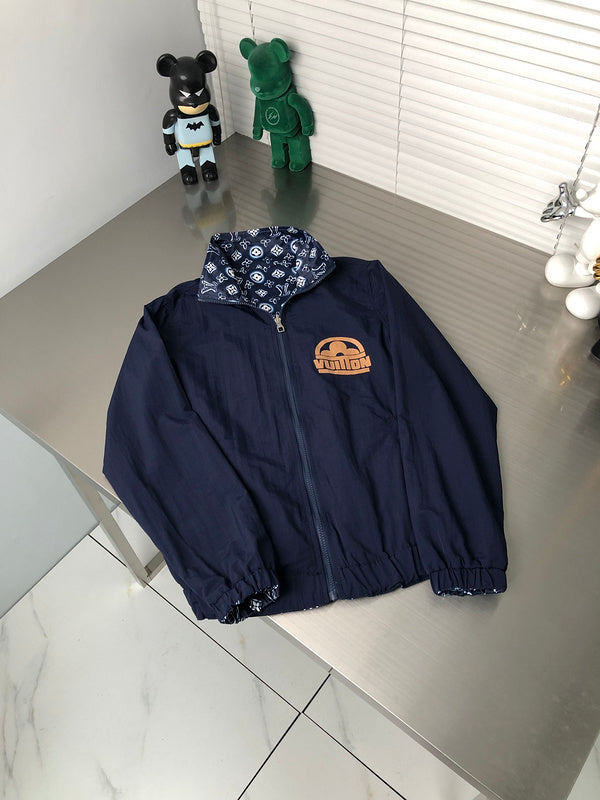 Back view of Louis Vuitton luxury clothing with signature branding