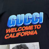 Back view of Gucci luxury clothing with signature branding