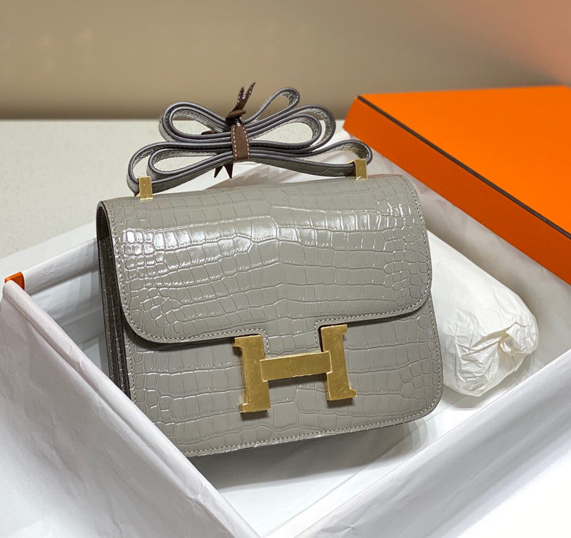 Side view of polished structured handbag