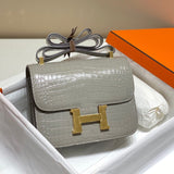 Side view of polished structured handbag