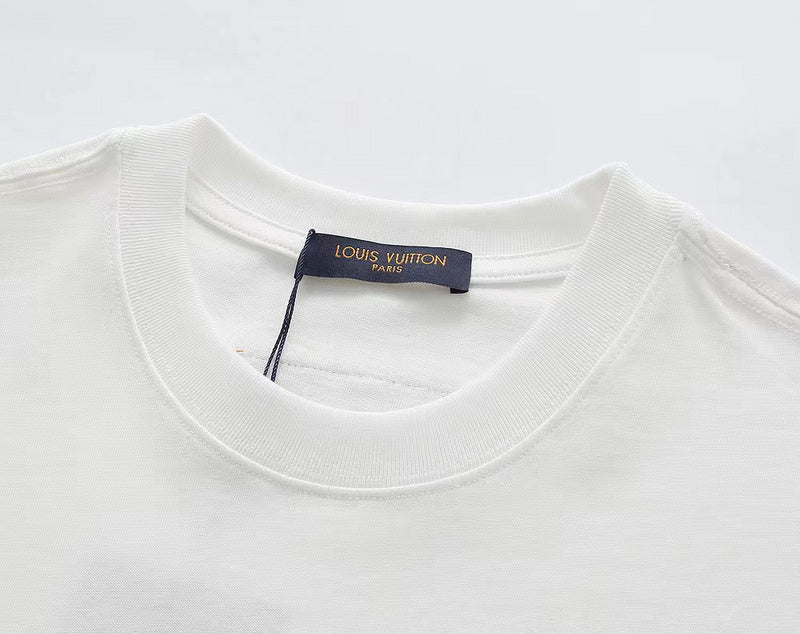 Full styled look of Louis Vuitton cotton t-shirt with monogram-inspired silhouette