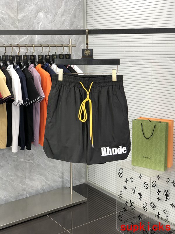 Back view of Rhude luxury clothing with label-forward styling