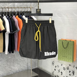Back view of Rhude luxury clothing with label-forward styling