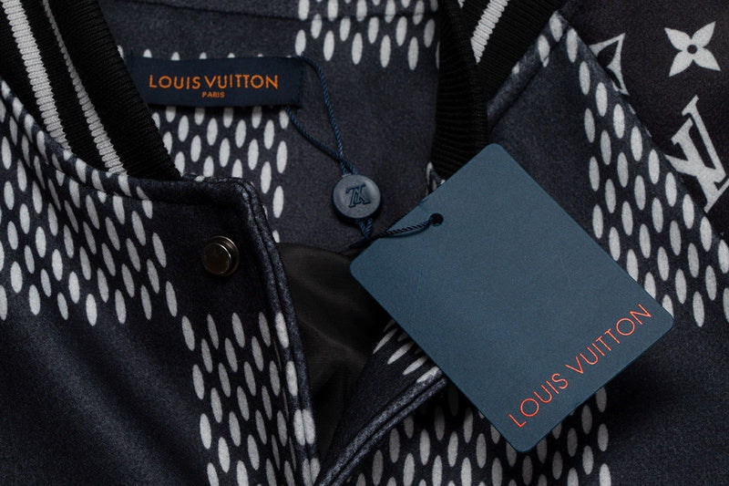 Front view of Louis Vuitton luxury clothing with signature branding