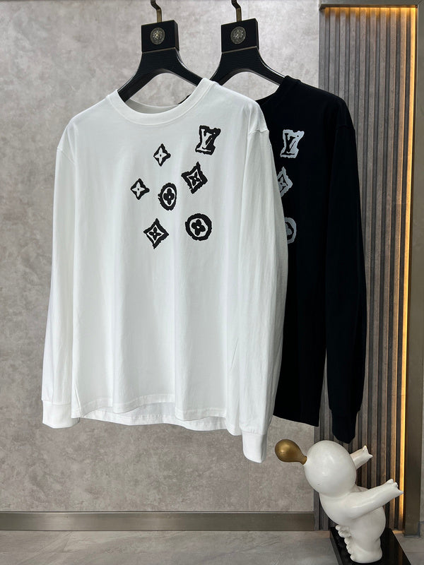 Close-up detail shot of Louis Vuitton luxury clothing with logo-detail design