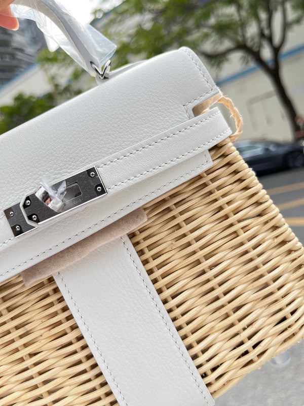 Side view of polished structured handbag