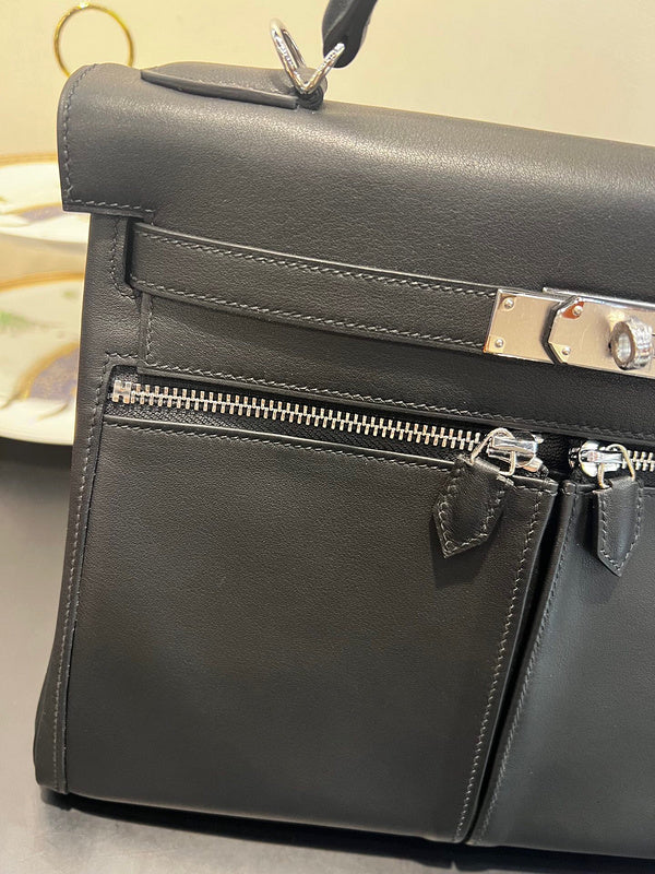 Side view of minimalist structured handbag