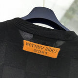 Back view of Louis Vuitton luxury clothing with signature branding