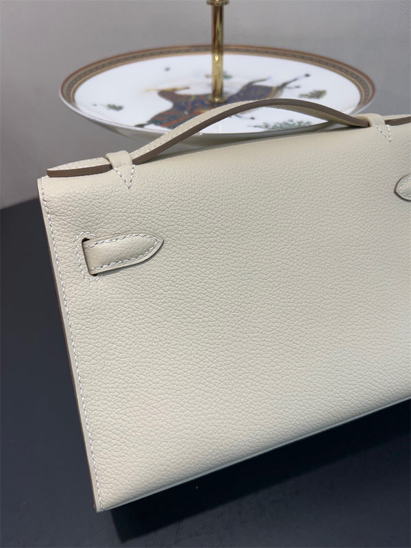 Side view of classic structured handbag