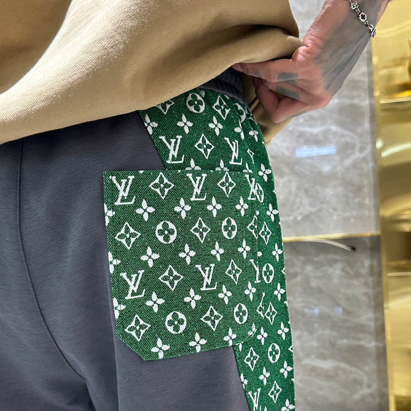 Close-up detail shot of Louis Vuitton luxury clothing with everyday silhouette