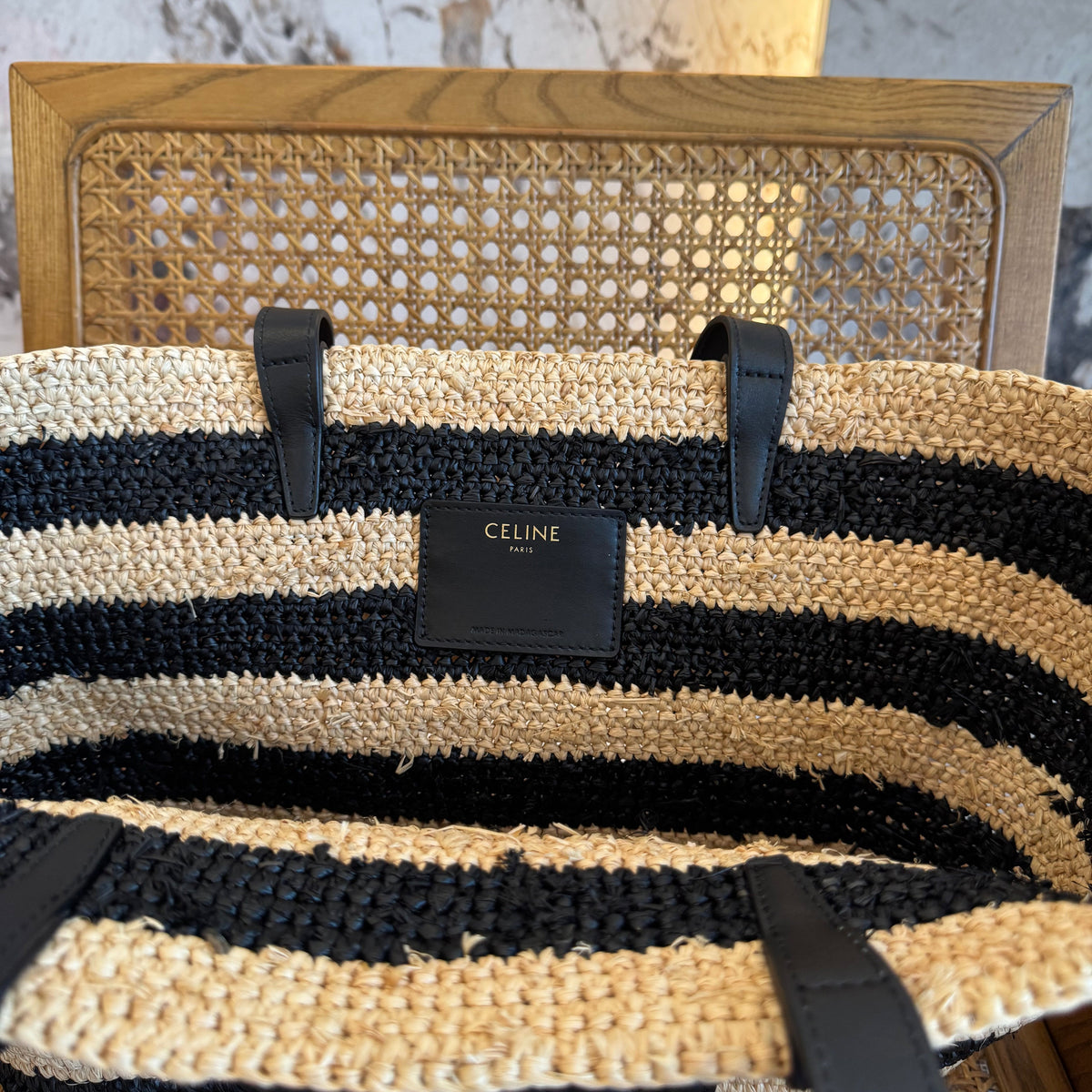 Celine Striped Couffin Panier Bag – luxury designer cel striped couffin panier bag at Bellvora