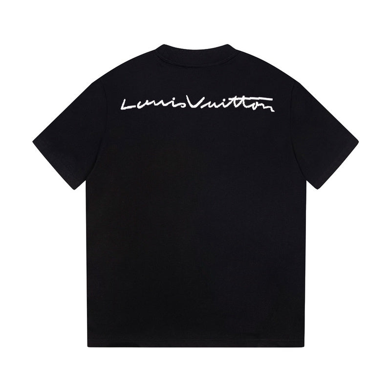 Close-up detail shot of Louis Vuitton cotton t-shirt with monogram-inspired silhouette