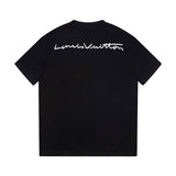 Close-up detail shot of Louis Vuitton cotton t-shirt with monogram-inspired silhouette