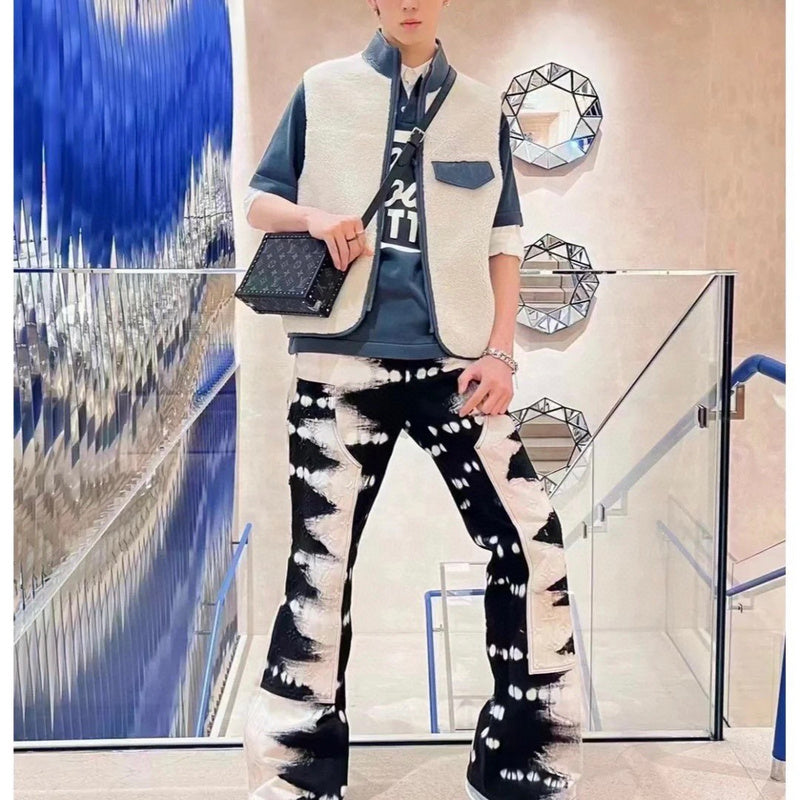 Side profile of Louis Vuitton luxury clothing with label-forward styling