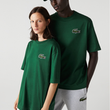 Front view of Lacoste luxury clothing with signature branding
