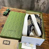 Side profile of Gucci stone beige sneakers bold athletic profile